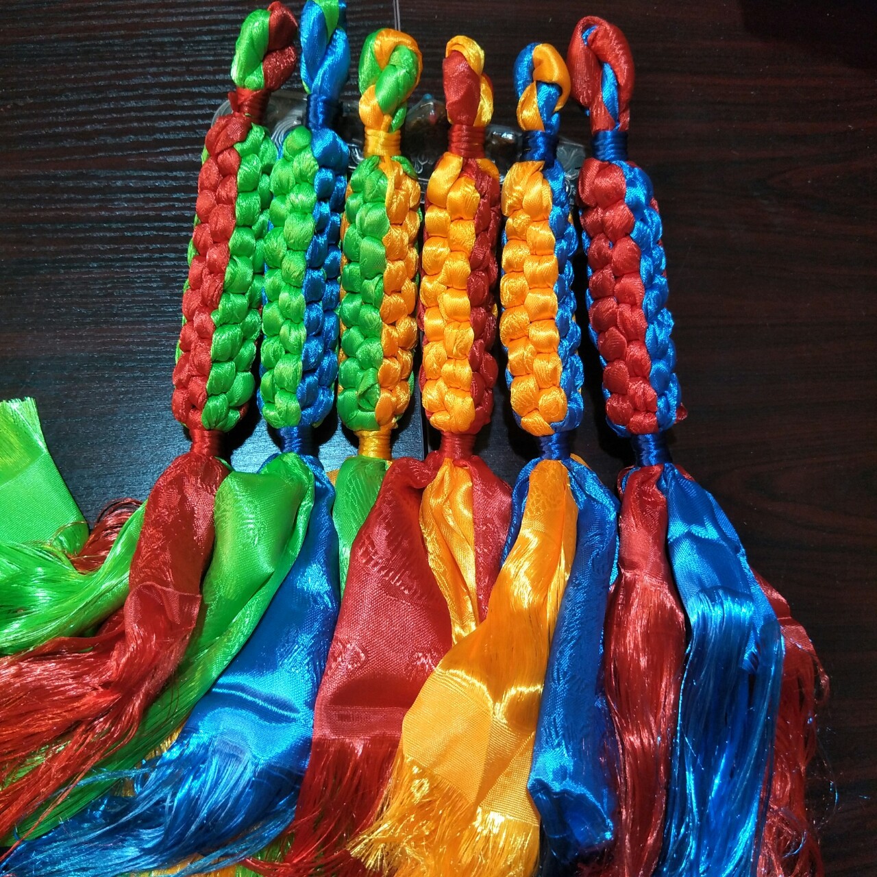 西藏五色龙凤哈达结纯手工编织方块金刚结车挂挂件保平安转运批发