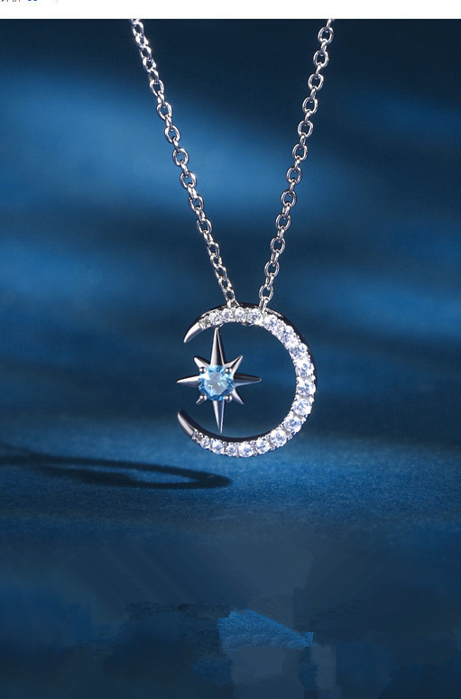 银饰新款韩版星月银项链女简约学生森系气质吊坠锁骨链短款批发