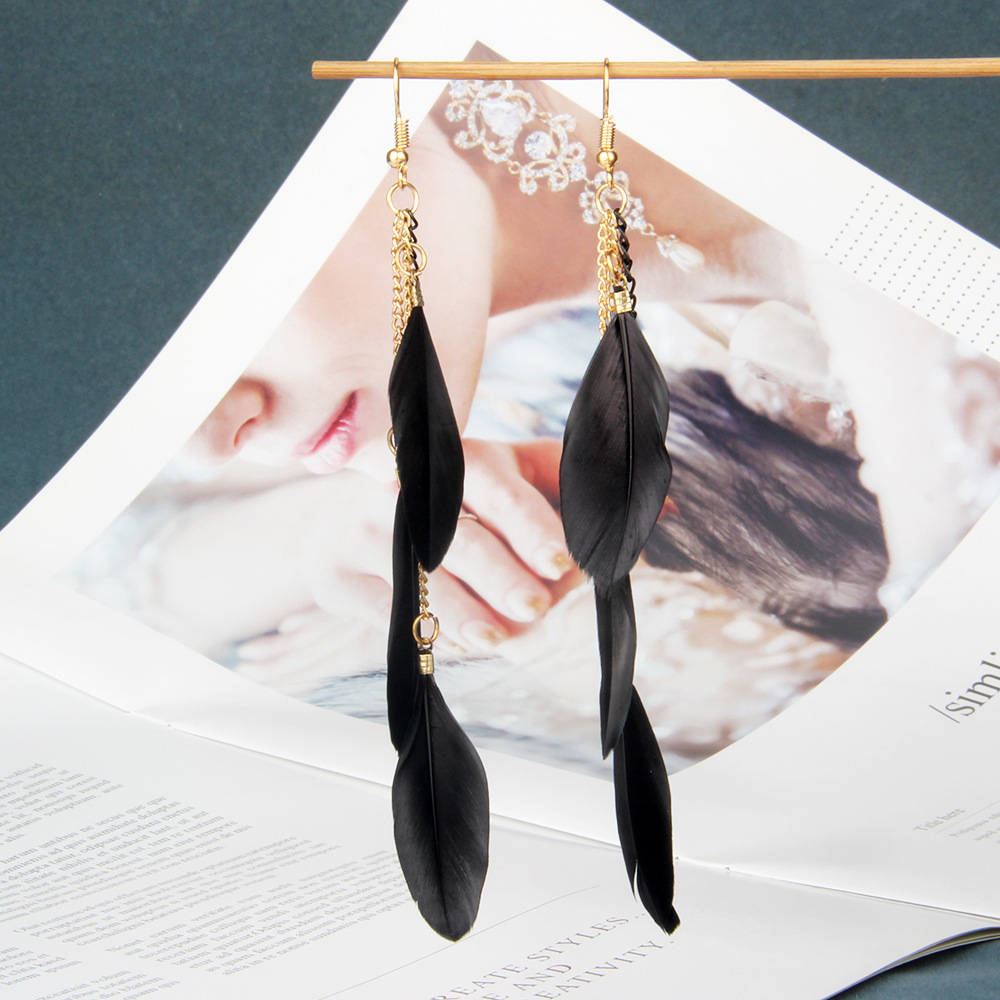 民族风复古女士飘逸羽毛耳环欧美潮流波西米亚风耳环便宜耳坠