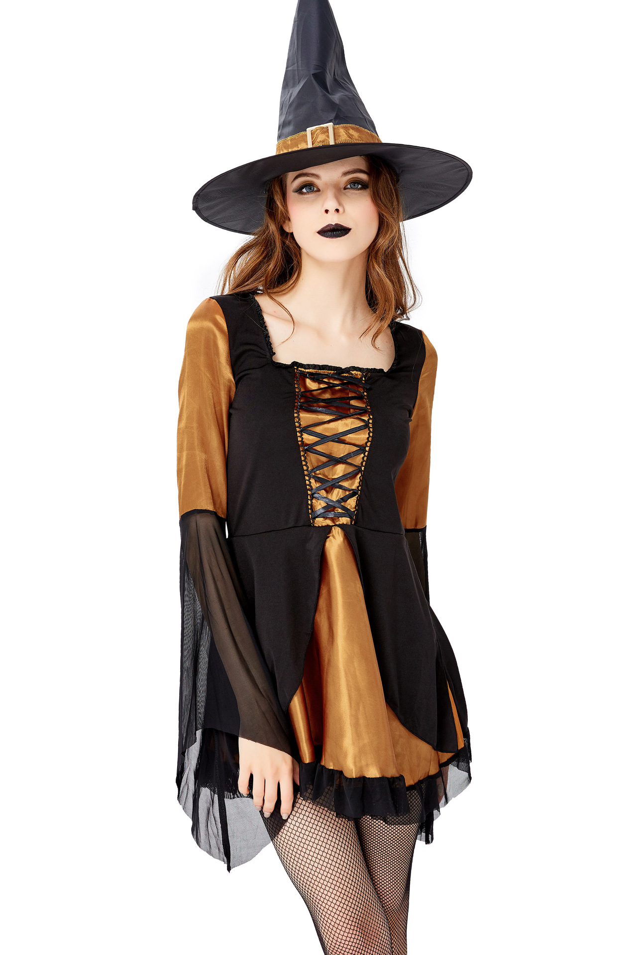 出口万圣节魔女游戏舞台演出服 女巫cosplay连衣裙巫婆装一件代发