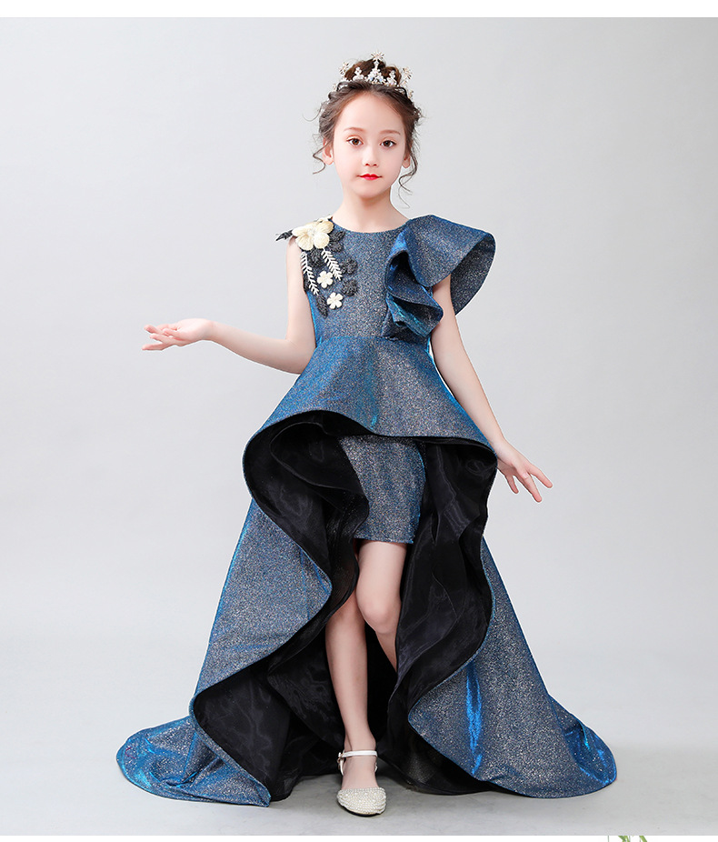 儿童礼服女童公主裙模特走秀晚礼服2022女童拖尾主持弹钢琴演出服