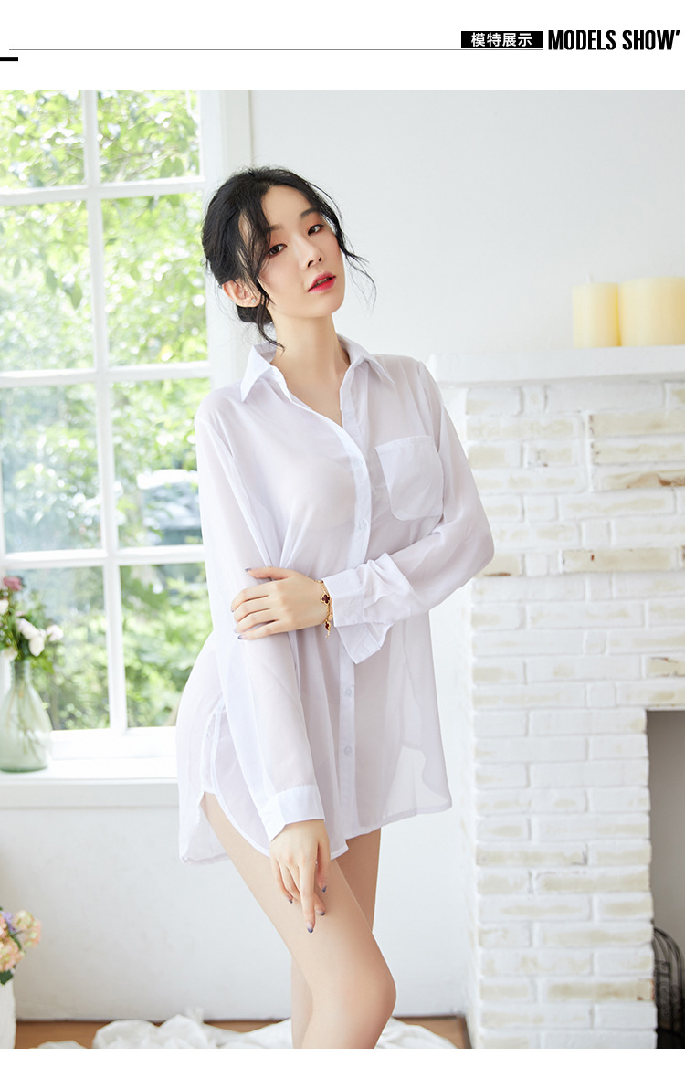 白衬衫女长袖中长款韩版2019新款bf性感衬衣宽松大码韩范睡衣风