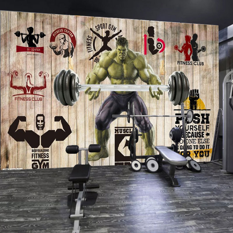 绿巨人3d立体健身房运动壁画拳击馆瑜伽跆拳道墙纸海报背景墙壁纸