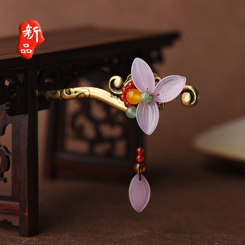 手工diy民族风头饰简约日常三叶花气质甜美发簪发饰女地摊货源