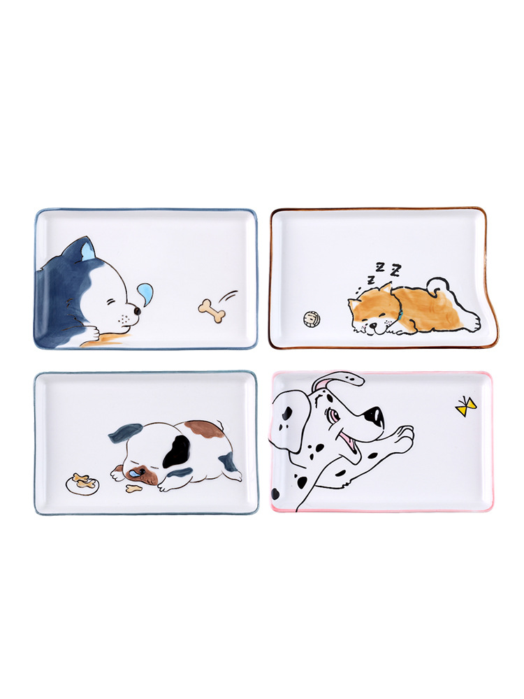 8.5-Inch Adorable Dog Dog Sushi Plate Rectangular Fruit Plate Ceramic Creative Household Dinner Plate Fish Plate Long Plate