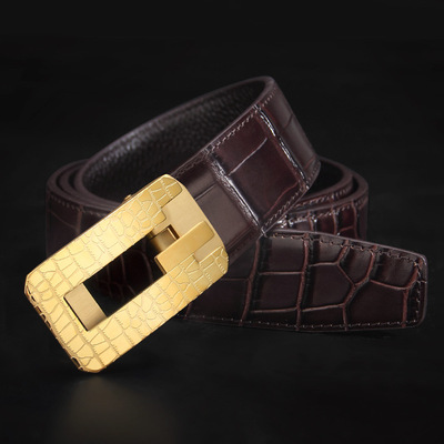 送礼不锈钢皮带男士真皮头层牛皮中年人爸爸腰带男装西服牛仔裤带