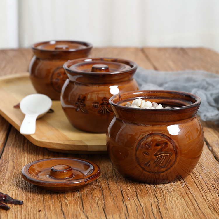 沙县小吃瓦罐煨汤盅餐馆酒店外卖盛汤碗紫砂盅陶瓷隔水炖盅一人份