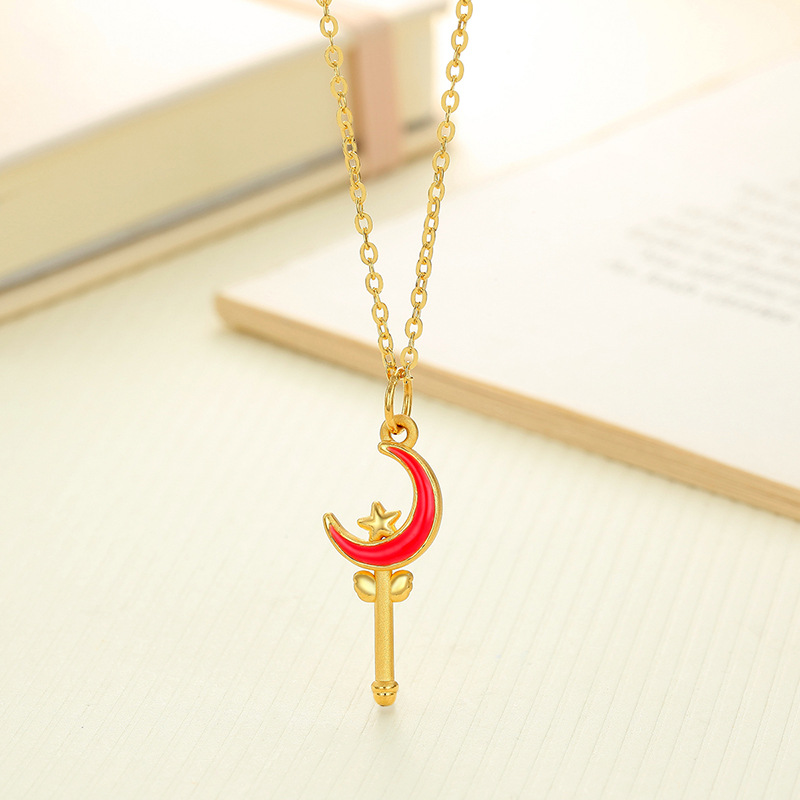 镀金3d硬金999 烤漆粉色美少女水冰月魔法仙女棒女 仿黄金吊坠女