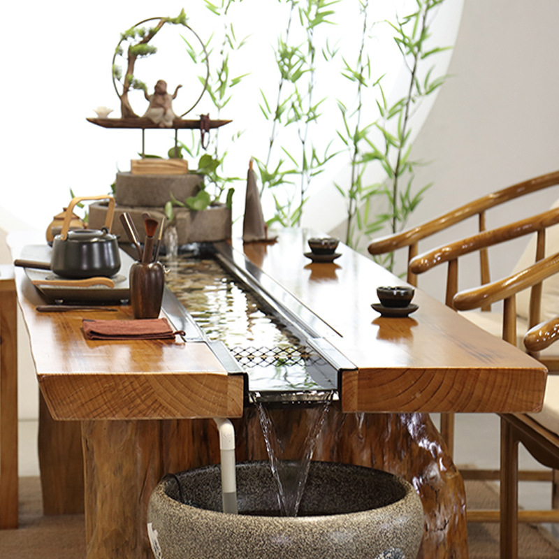 新中式实木养鱼泡茶茶几办公室循环水流会客洽谈功夫茶茶台组合