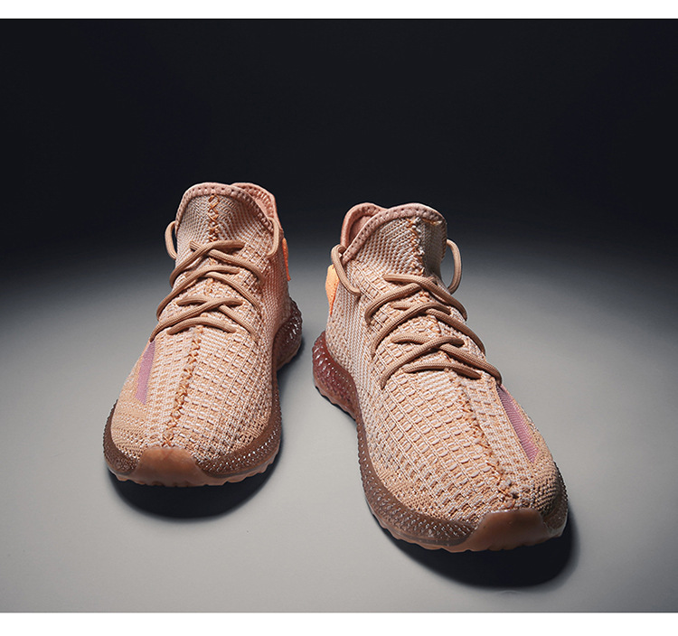 yeezy椰子限定350情侣鞋珊瑚橙海盐白飞织小白鞋透气休闲运动男鞋