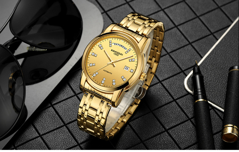 爆款金诗顿品牌钢带时尚男士全自动手表机械表防水商务双历男表