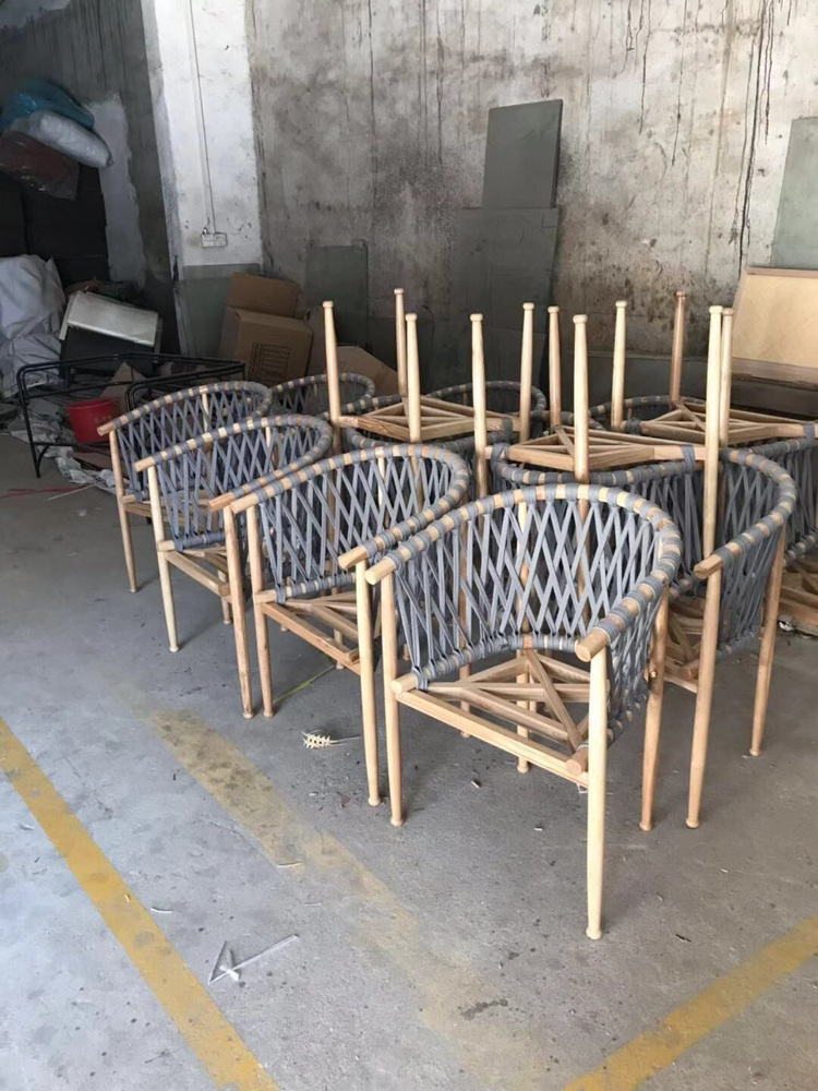 户外家具手工编藤椅编布带绳柚木餐椅酒店会所俱乐部休闲沙发椅