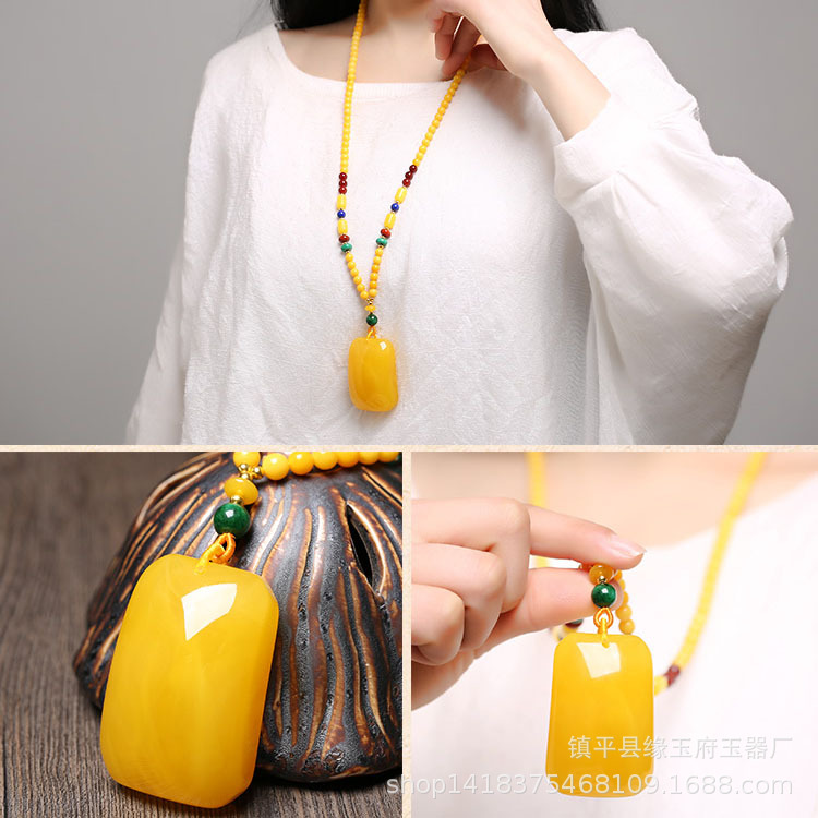 蜜蜡 鸡油黄蜜蜡方牌吊坠 波罗的海老蜜蜡平安无事牌-阿里巴巴