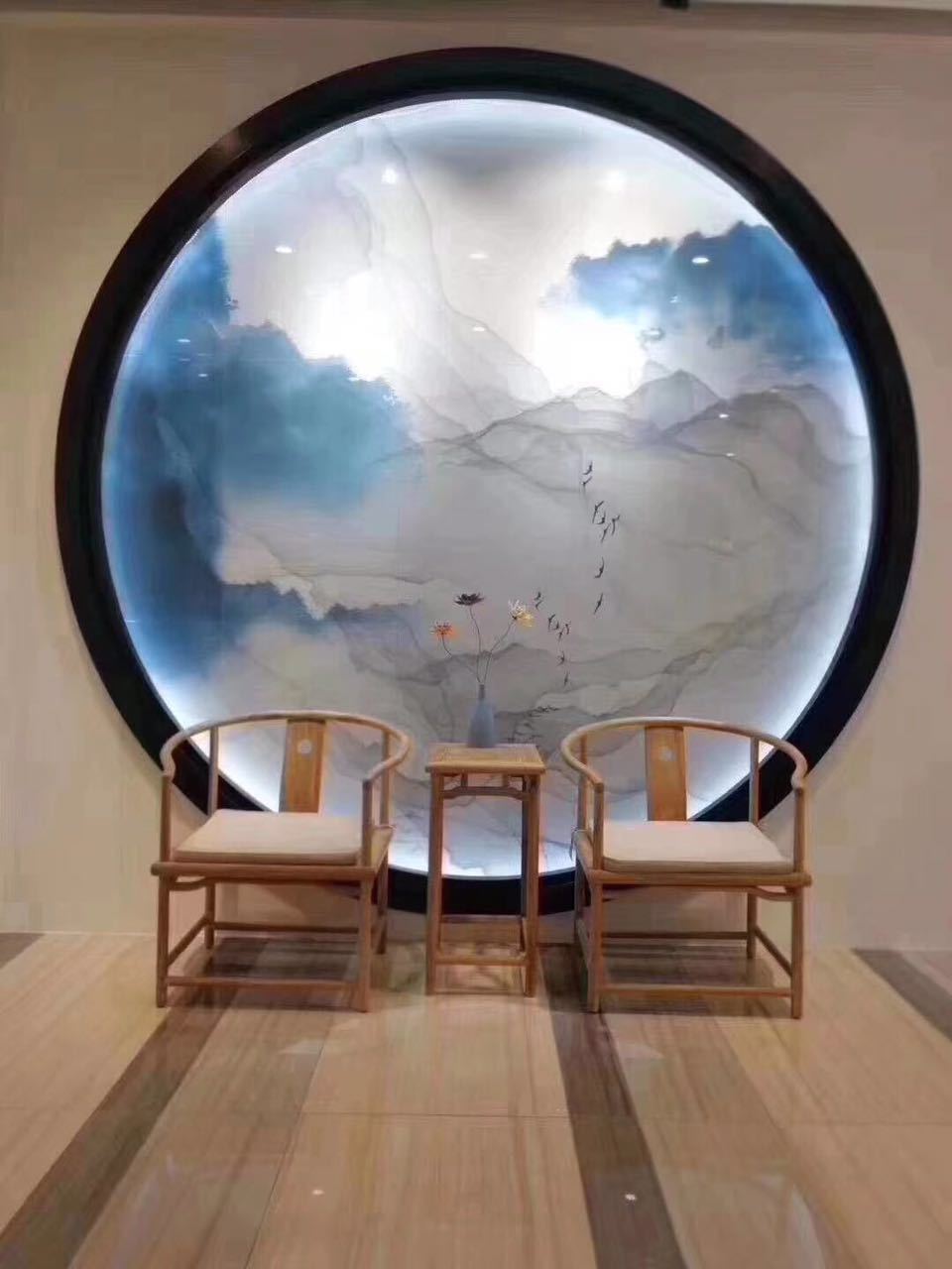 夹绢玻璃,夹丝玻璃,艺术玻璃,山水画玻璃