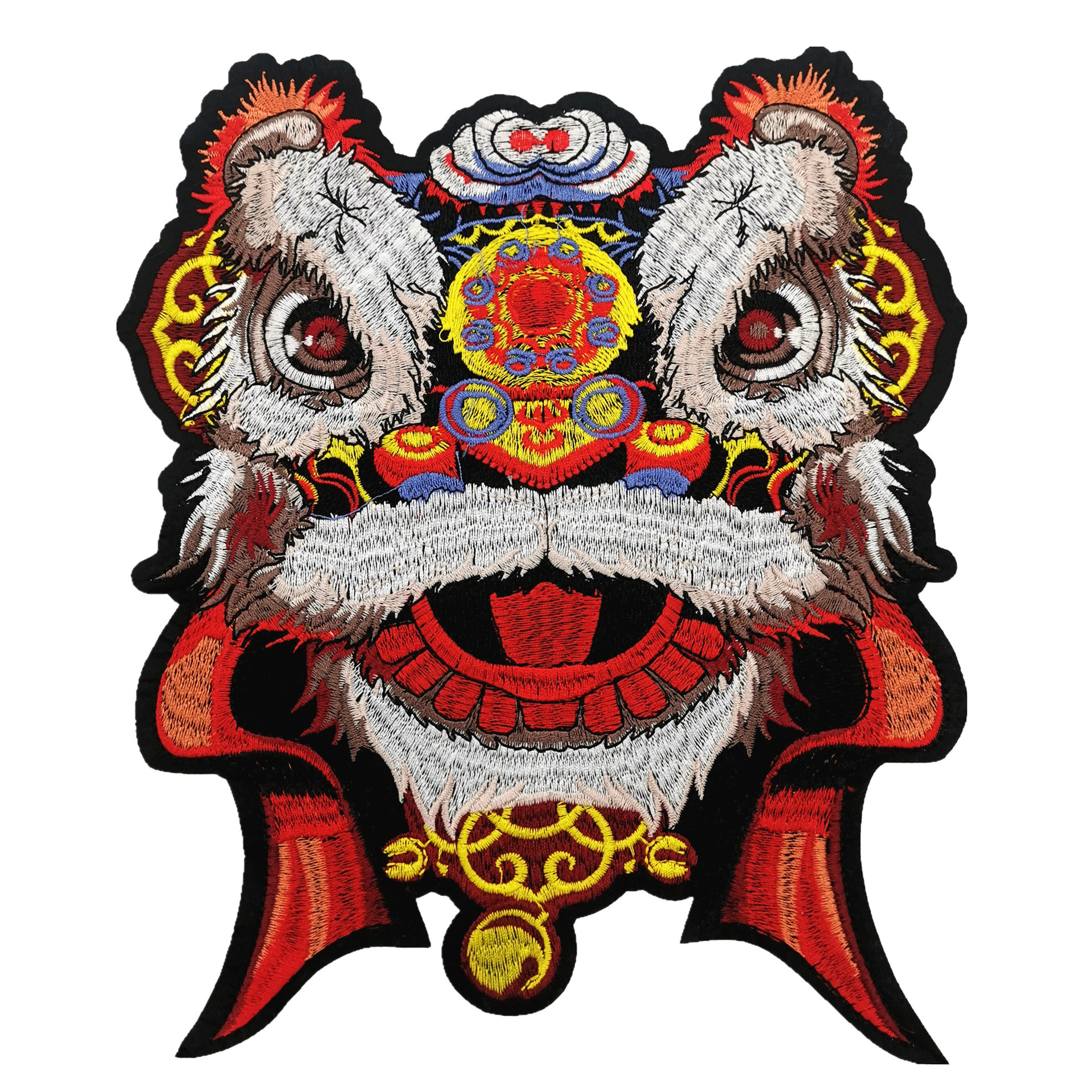 服装辅料复古中国风舞狮图刺绣布贴 狮子头绣花衣服补丁贴