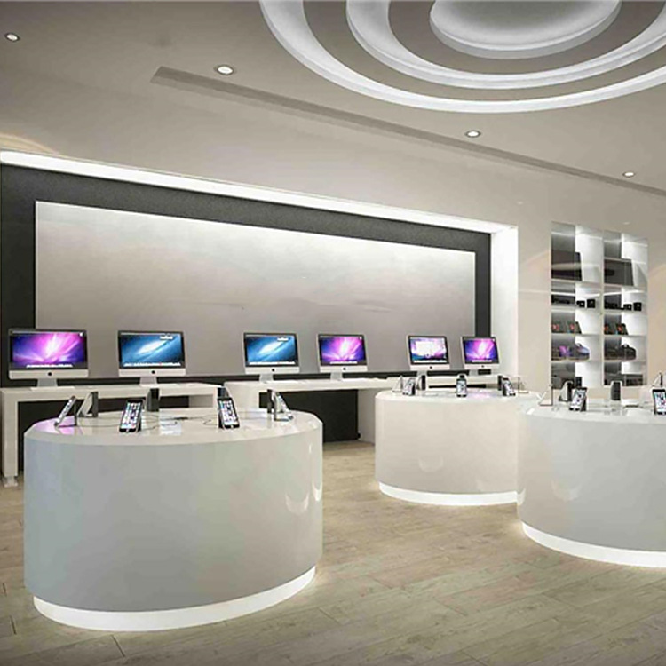 发光电子产品圆台展示柜新款烤漆电脑白色中岛柜台双面定制