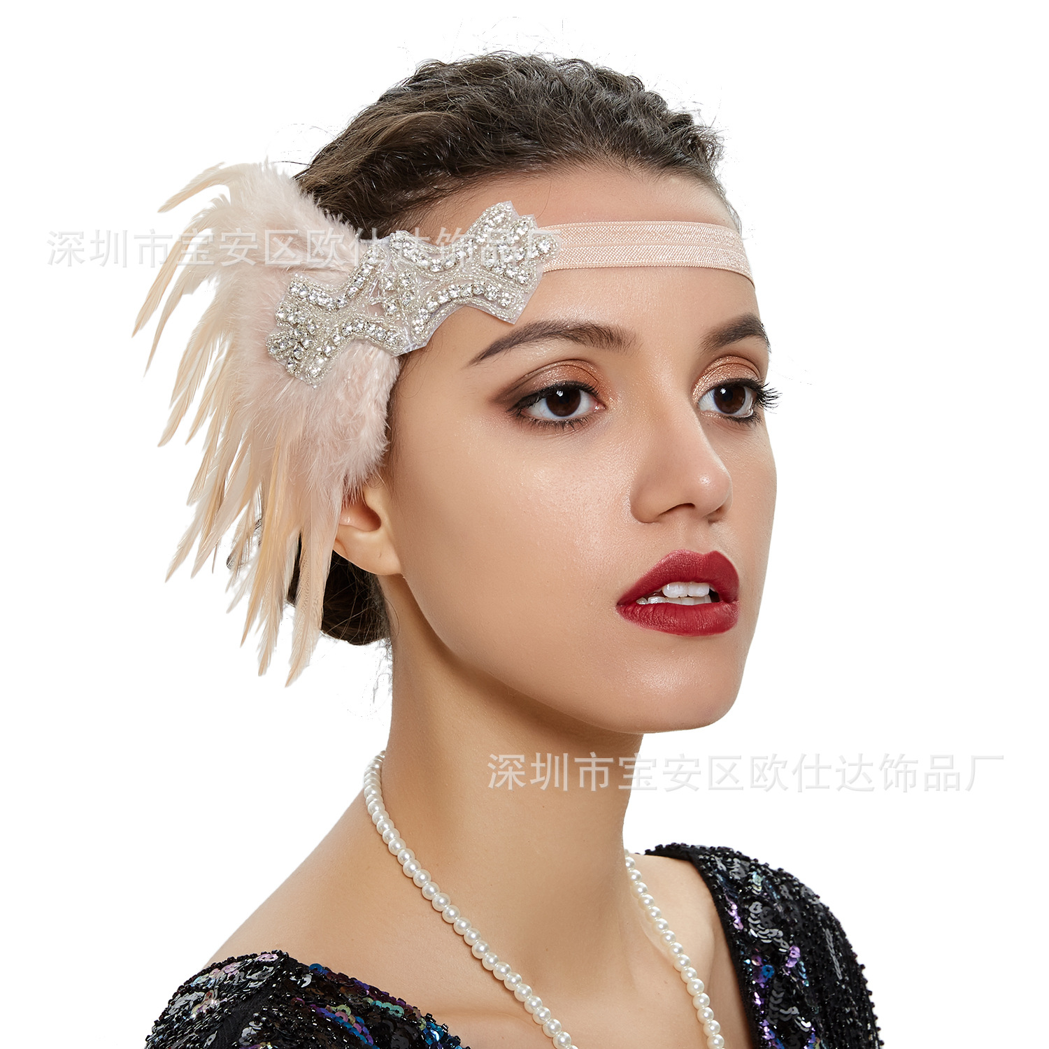 欧美复古发饰 舞台表演出新娘舞会流苏羽毛头带 新娘发箍镶钻发带