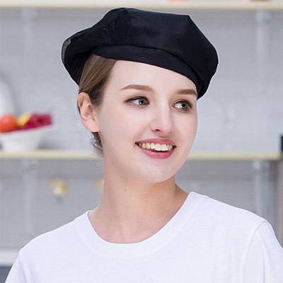 厨师帽条纹简约西餐厅工作帽奶茶店服务员帽子定制透气网舒适透气