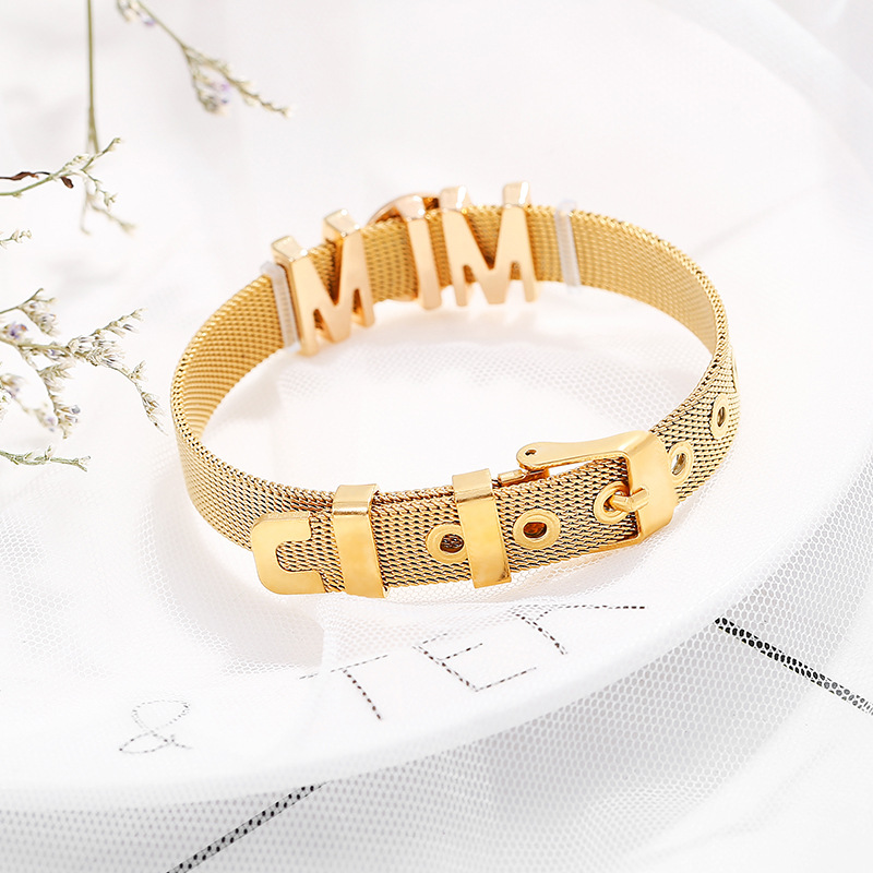 新款时尚风格不锈钢手链 欧美潮流diy字母mom手链母亲节礼物批发