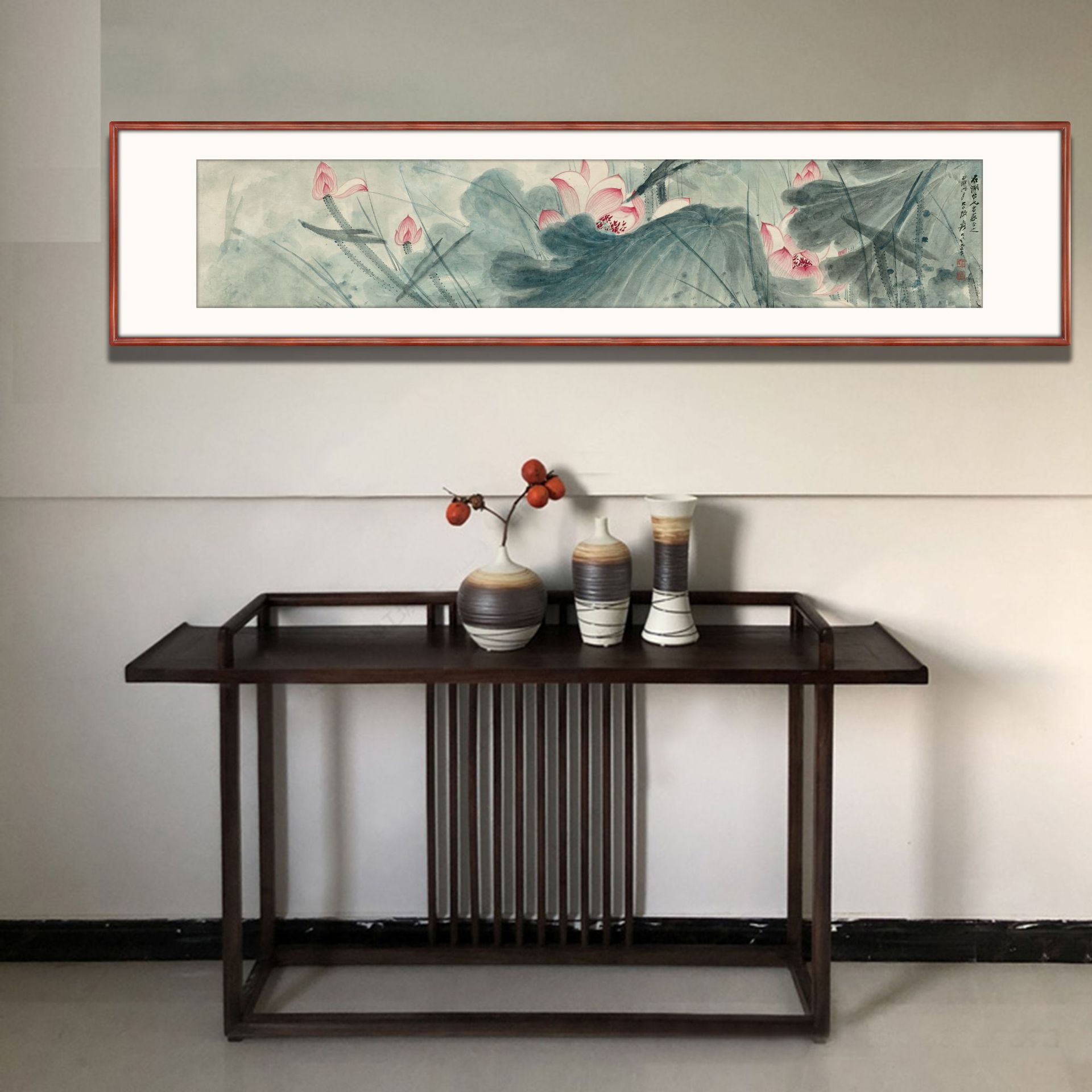 微喷画芯批发国画花鸟画 新中式装饰画沙发挂画张大千荷花装饰画