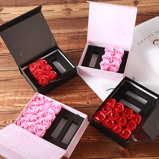 高档翻盖香皂玫瑰花口红礼盒 创意情人节礼品 化妆品公司活动赠品