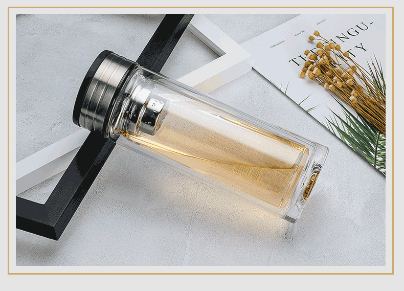 奋兴双层玻璃杯男女士泡茶杯家用便携商务批发定制杯fx1686-290ml