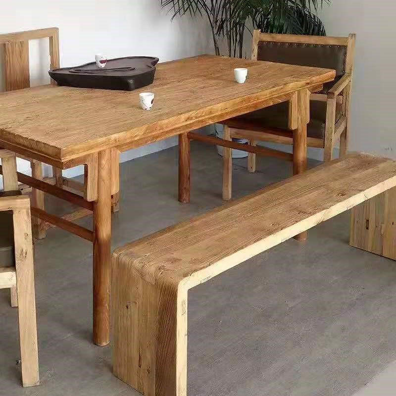 新中式老榆木餐桌餐椅 板材 可厂家直供山东老榆木哪里有卖的