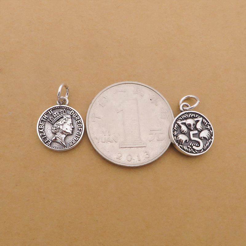 新款s925纯银复古伊丽莎白头像圆牌项链吊坠dty锁骨链配件挂饰