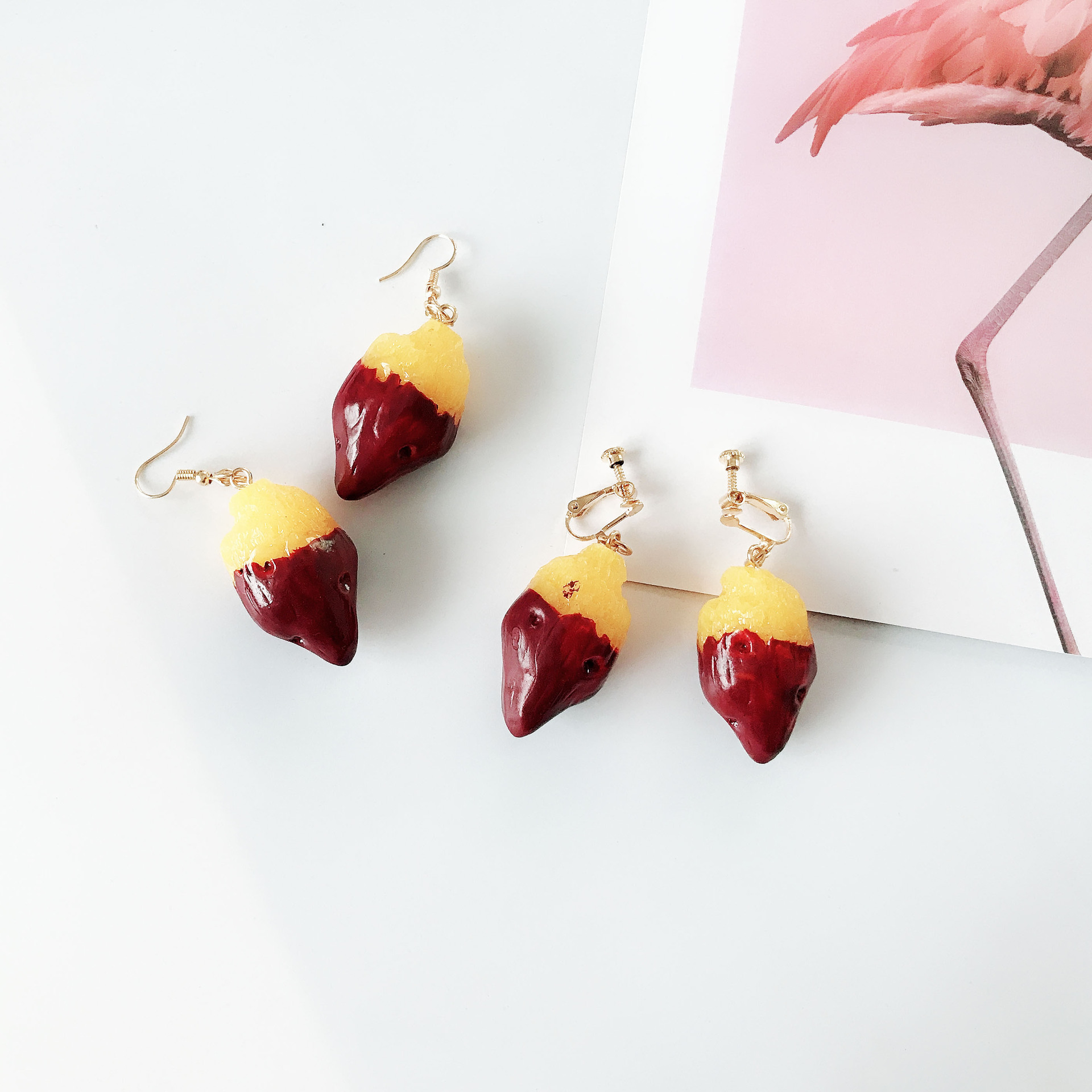 韩版新款耳钉 个性手作仿真食物红薯耳环日系原宿风无耳洞耳夹