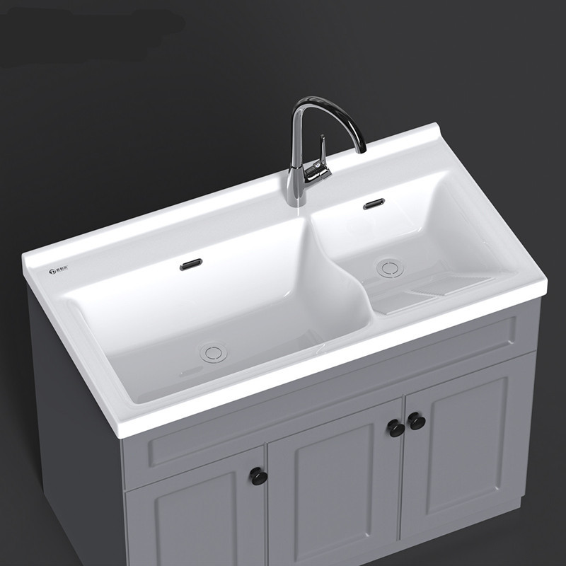 蒙地卡罗大尺寸阳台陶瓷洗衣盆带搓板洗衣池一体双槽双盆洗衣柜盆