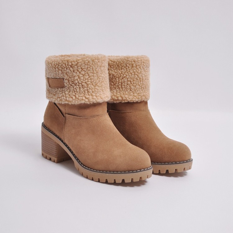 Cross-Border Wish Amazon Snow Boots Large Size Thickened Chunky Heel Platform Lamb Wool Women's Shoes Two-Way Boots