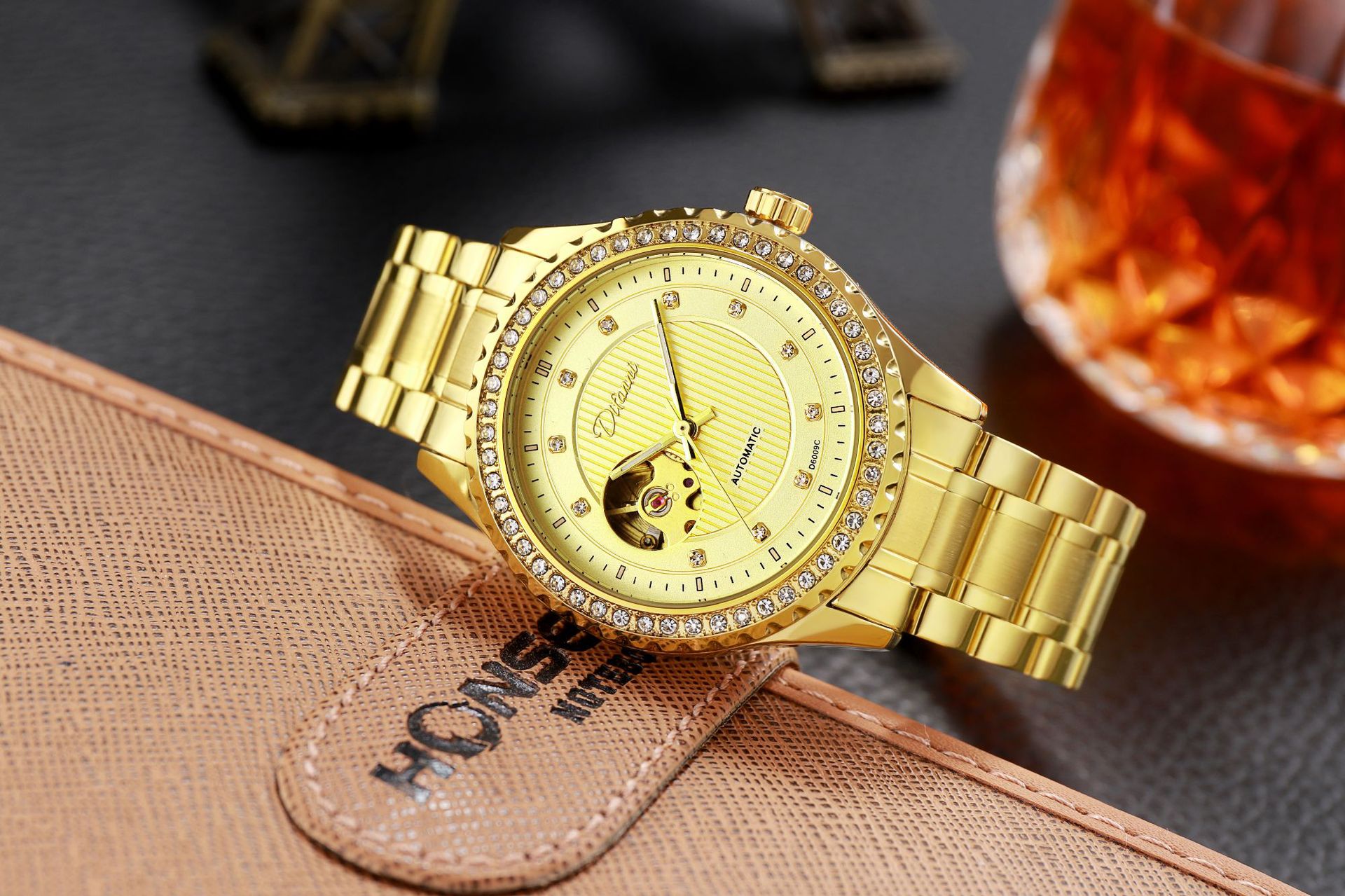 狄凡尼瑞士全自动机械表双镂空机械手表镶钻高档男表爆款男表