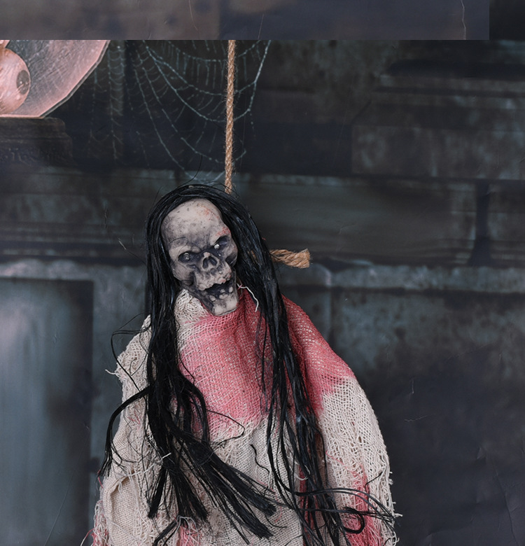 万圣节鬼节声控感应发光骷髅头小吊鬼酒吧鬼屋节日装饰道具挂鬼