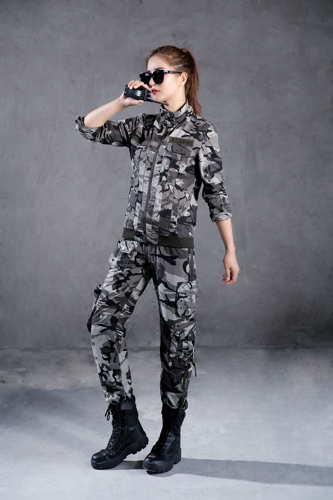 自由骑士迷彩服套装女装春秋新款户外军迷野战作训服休闲两件套装