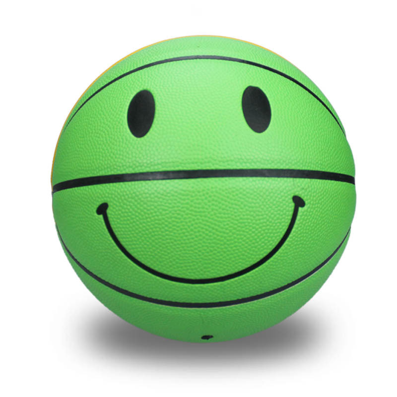 巴客行 黄色笑脸篮球7号5/6号真皮手感室内外水泥地一件代发