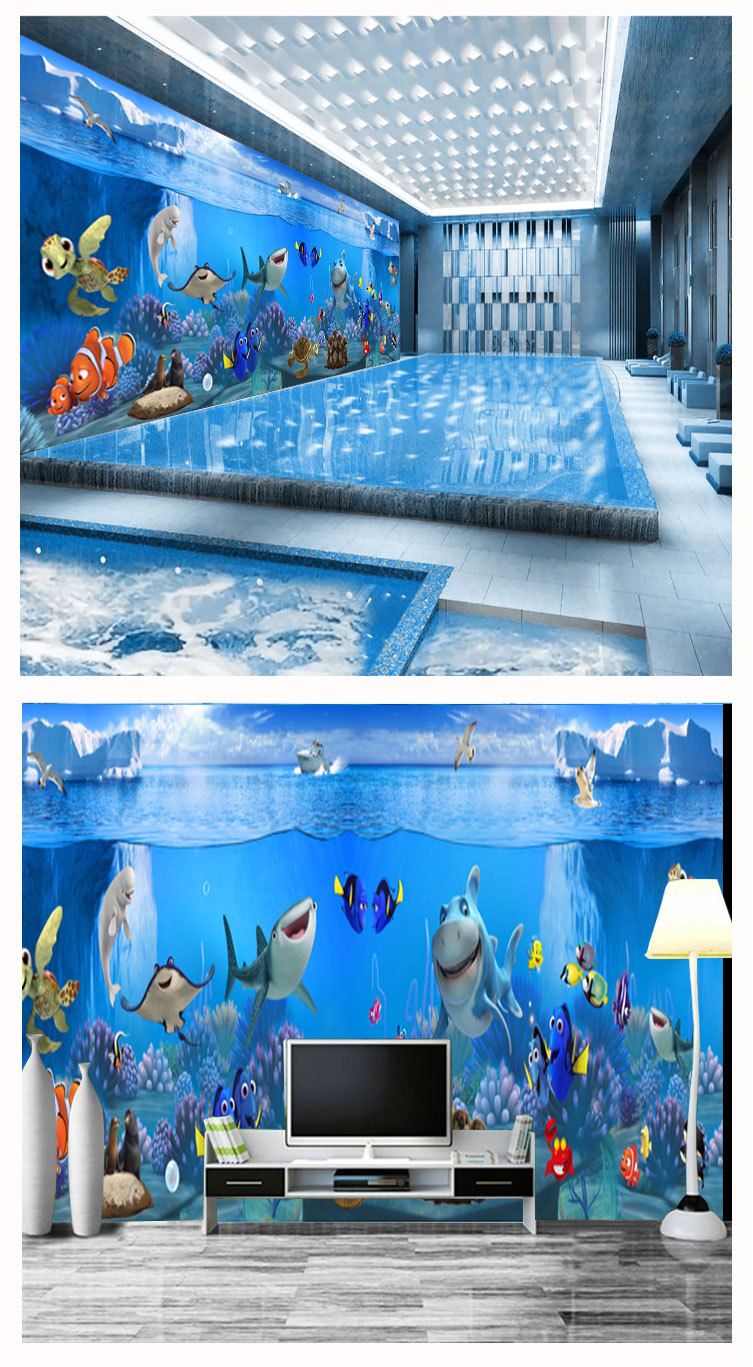 3d立体海底世界海洋馆主题背景墙纸酒店走廊拱形壁纸餐厅壁画墙布