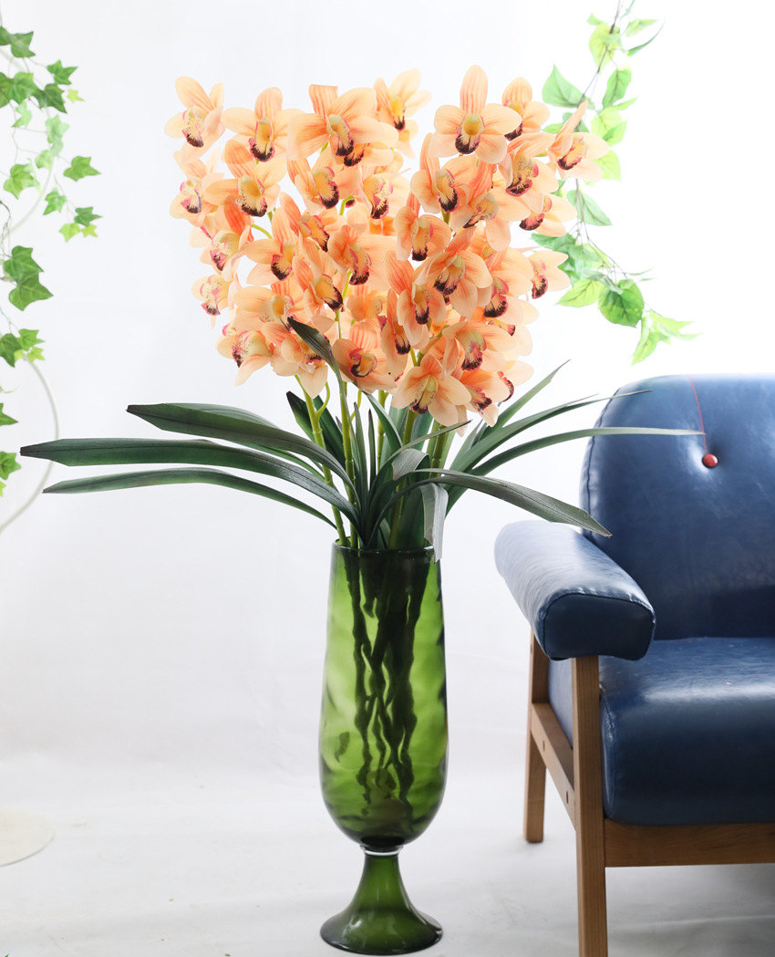 仿真花厂家批发 落地花直销货源 12头胶片蕙兰假花手感兰花价格-搜采