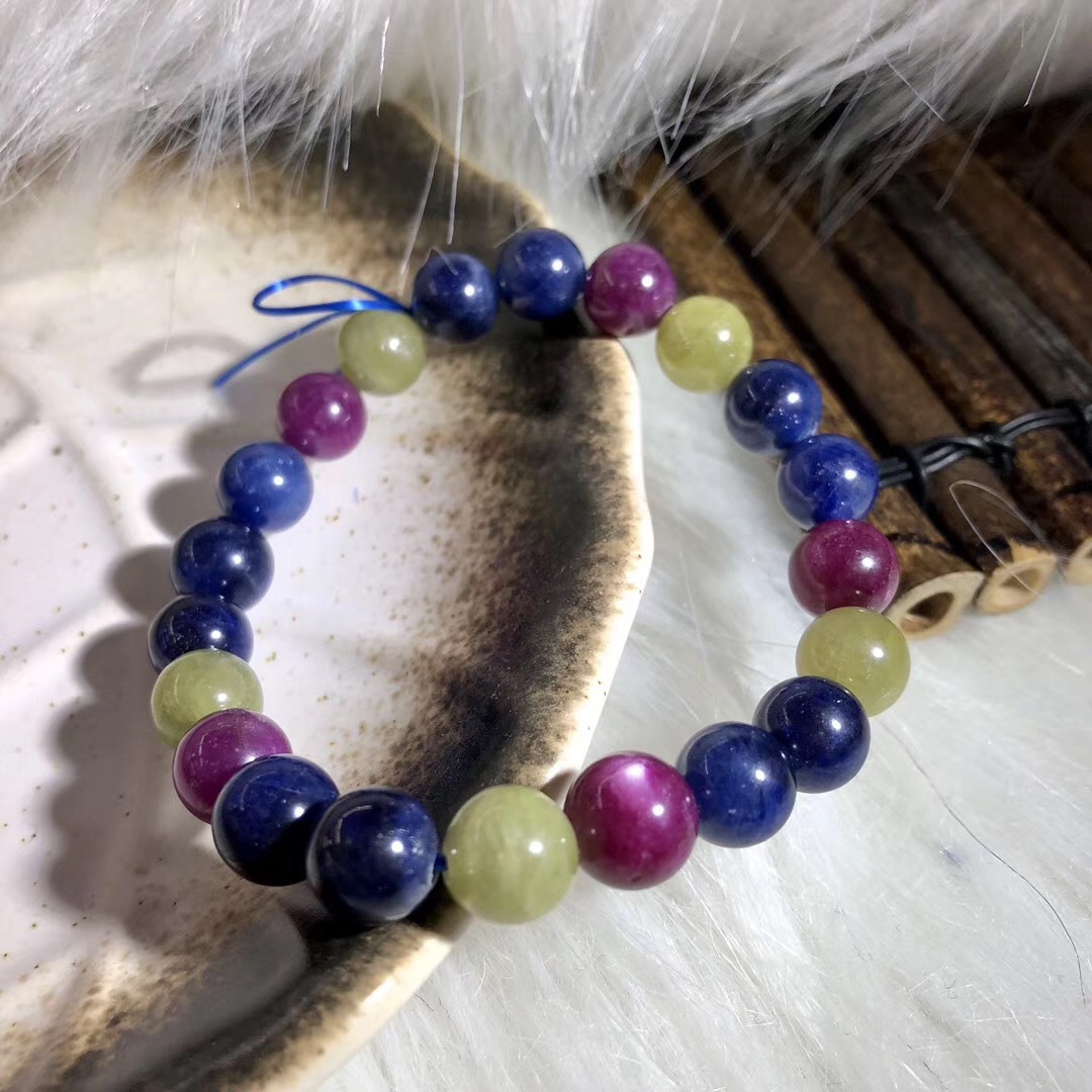 天然蓝宝石手链彩色蓝宝石单圈手串水晶链圆珠首饰厂家批发