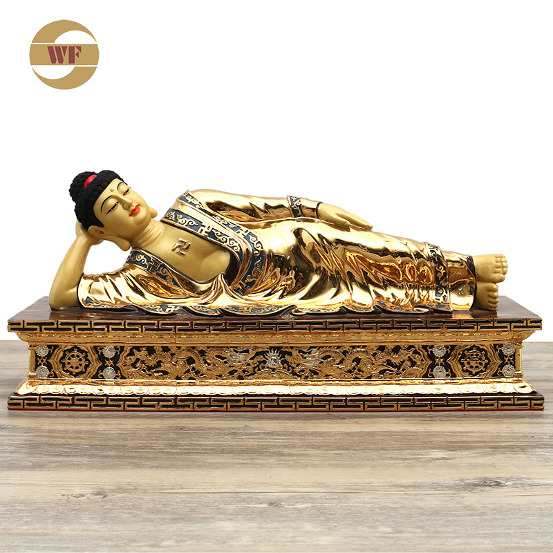供佛黄铜鎏金卧佛佛像四方座释迦牟尼躺睡佛摆件家用供奉工厂批发
