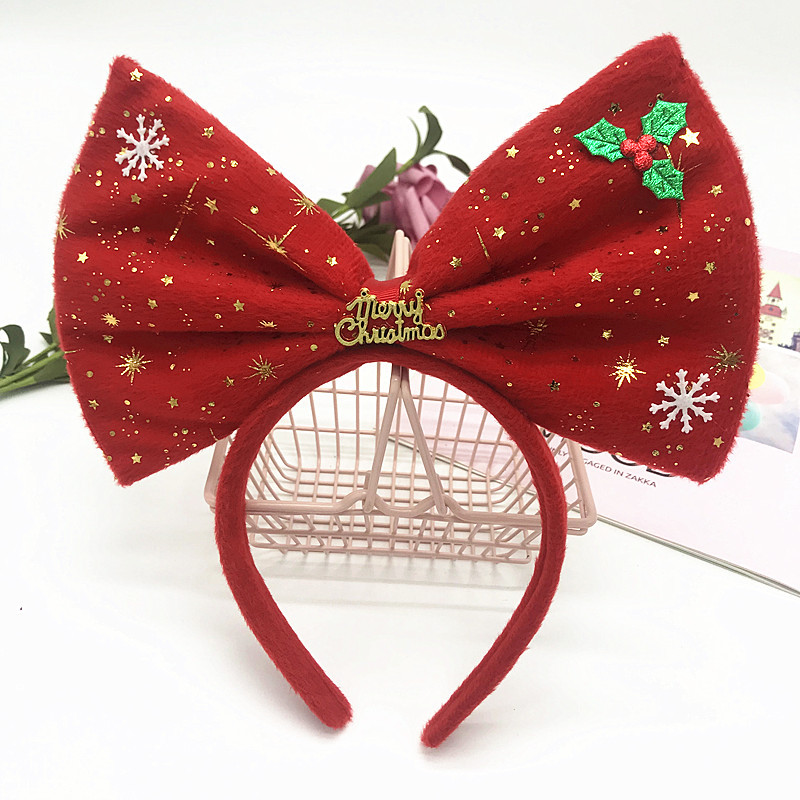 New Christmas Big Bowknot Hair Bands Flannel Belt Elk Christmas Headband Hair Accessory Holiday Hair Bands Wholesale