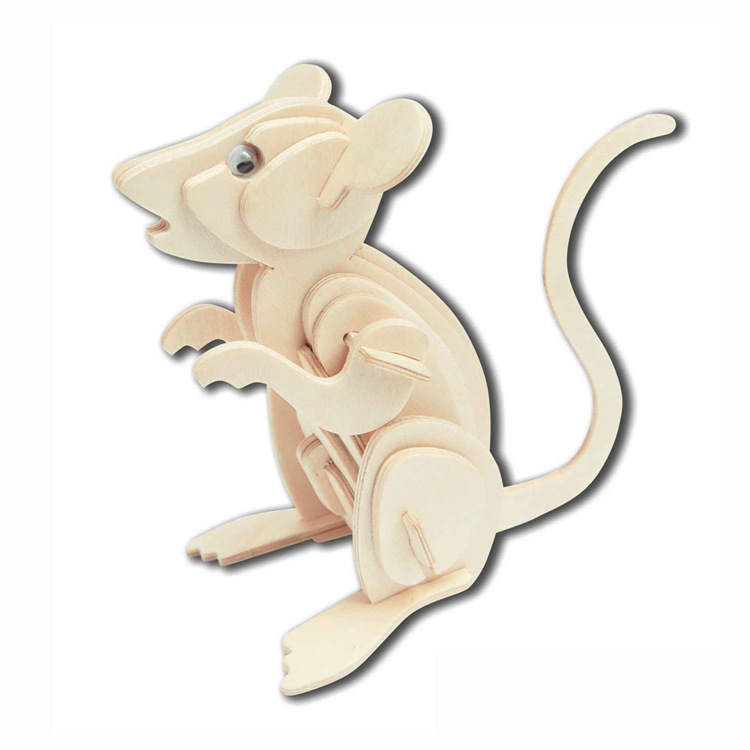 厂家促销3d木制立体拼图拼板 手工diy老鼠仿真模型 地摊热卖货源