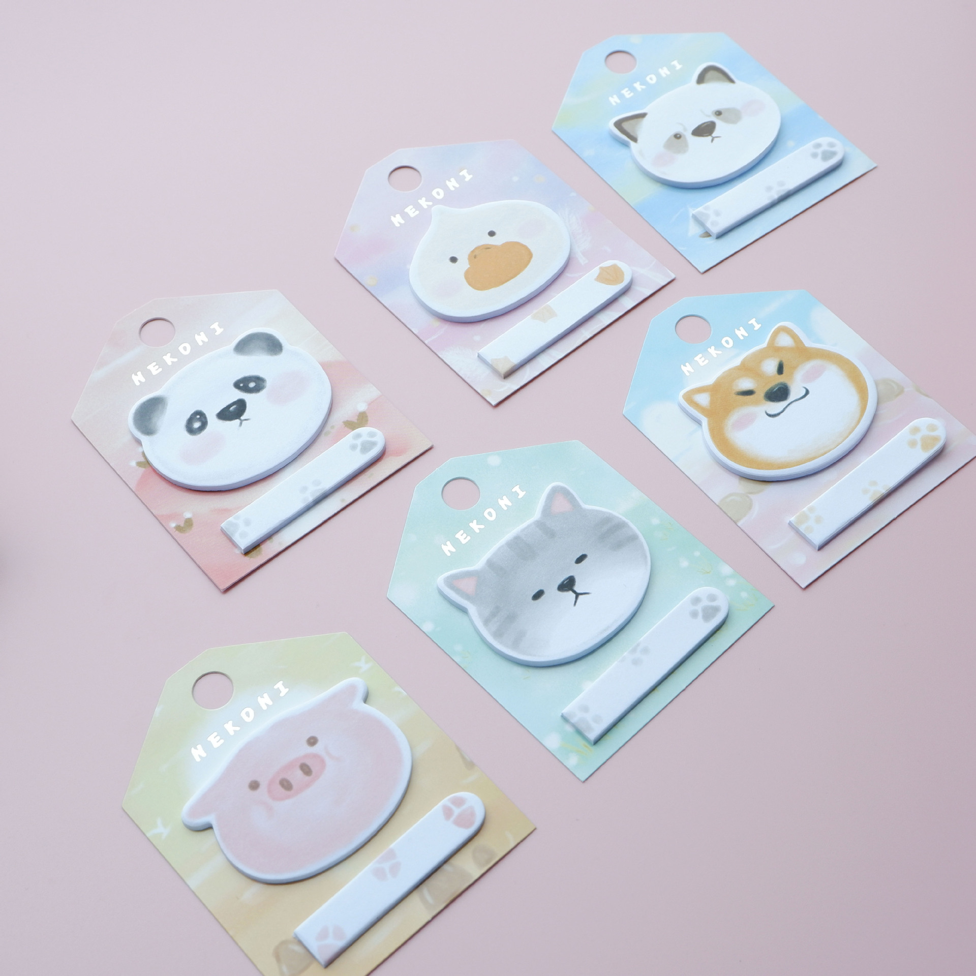 nekoni卡哇伊萌宠水彩动物头便签书签学生手帐diyl留言组合n次贴