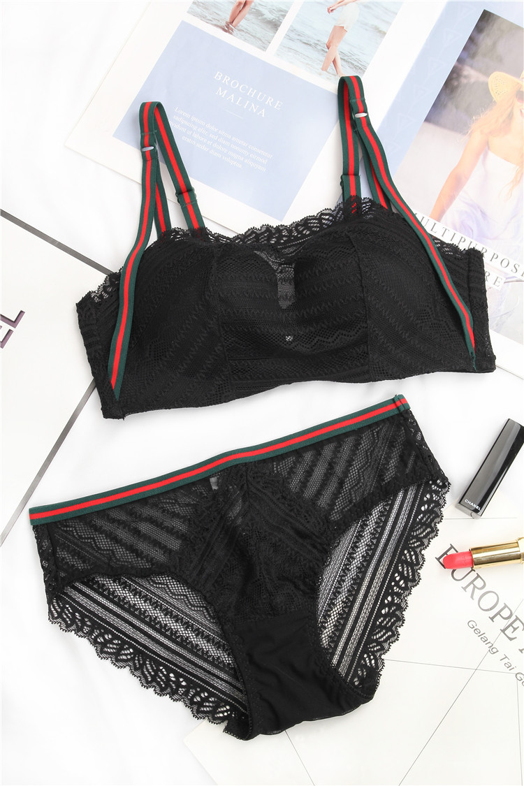 v082春夏新款性感抹胸无钢圈聚拢文胸套装防走光蕾丝裹胸内衣套装