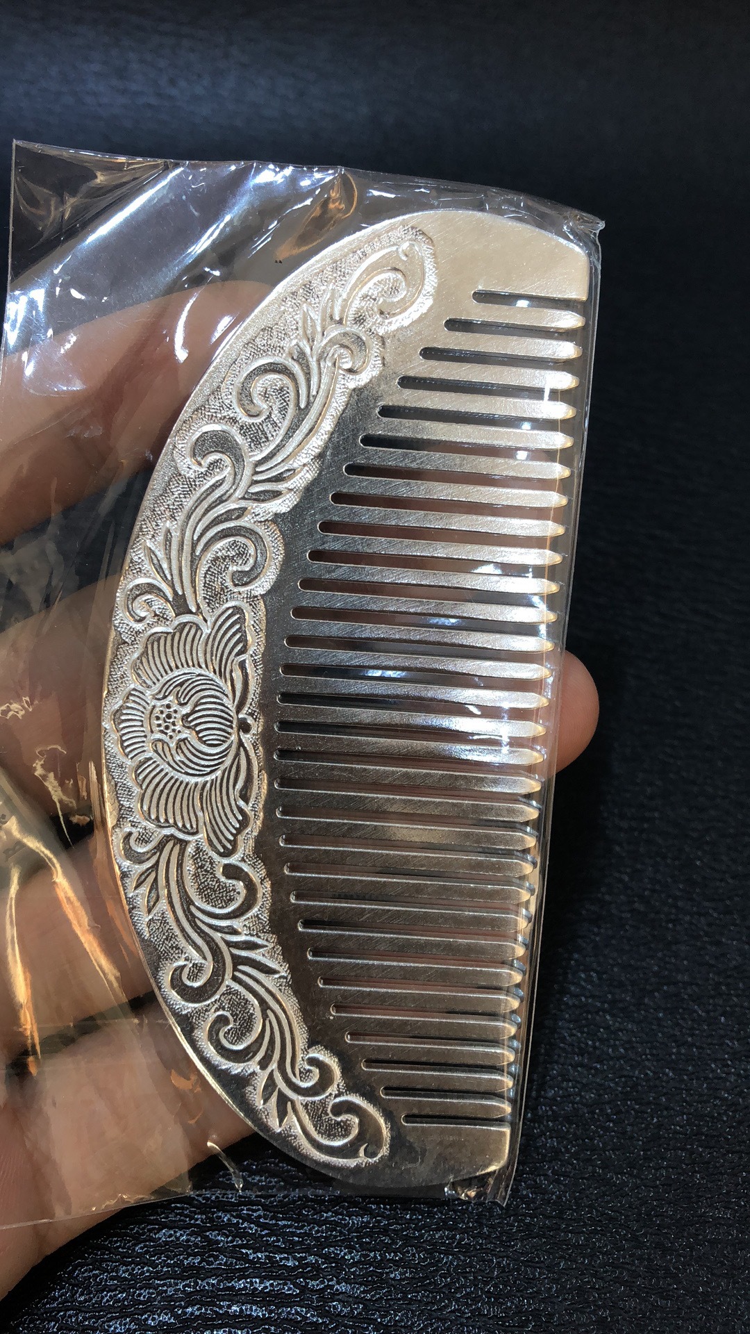 牡丹花纯手工雪花银头梳s999足银孔雀莲花发梳子送礼送妈妈银梳