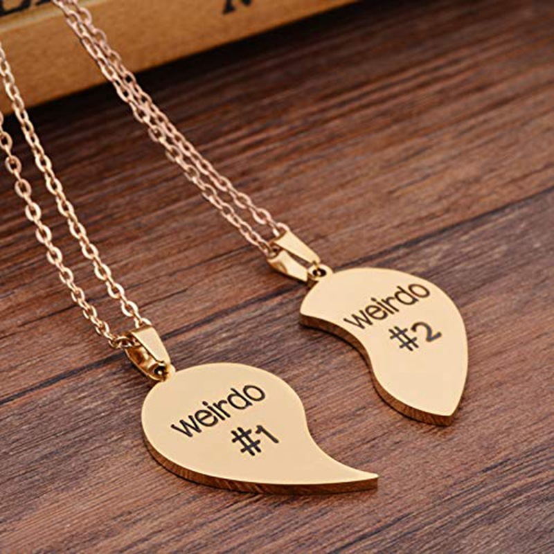 316l不锈钢破裂的心项链 拼图项链 两半桃心好朋友吊坠 友谊项链