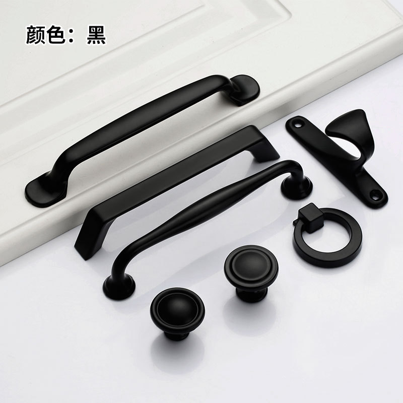 Factory Direct Sales Solid Single Hole Furniture Hardware Accessories Chest of Drawer Door Handle American Black Cabinet Clothes