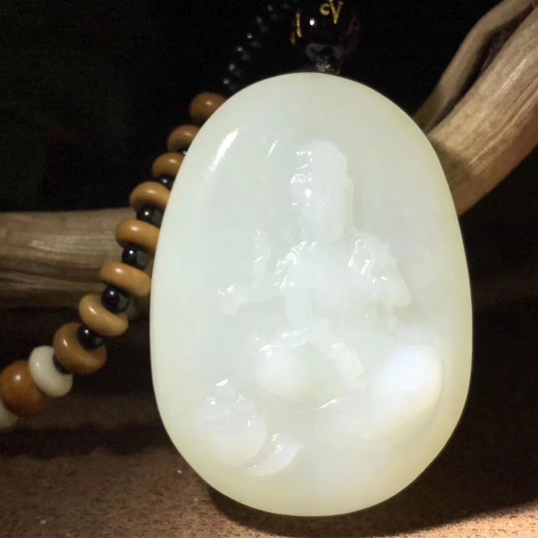天然和田玉观音玉佩水月观音吊坠玉观音菩萨挂件男女款玉坠玉牌子