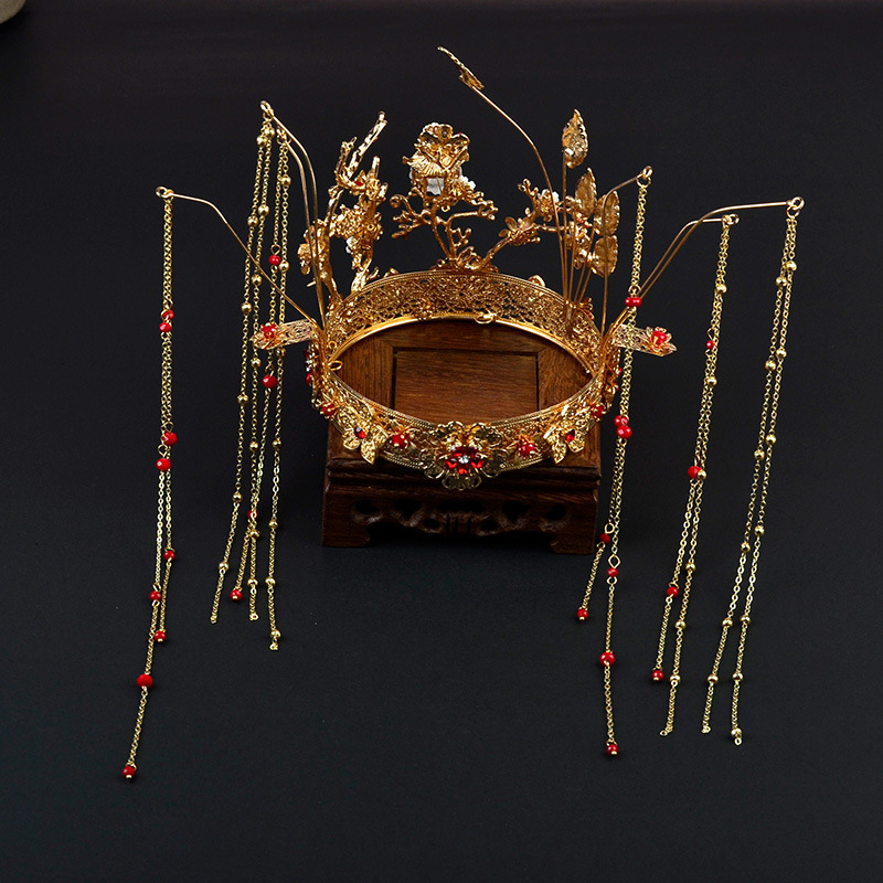 汉服发冠古风步摇流苏大气配饰中式古装凤冠发饰秀禾新娘头饰现货