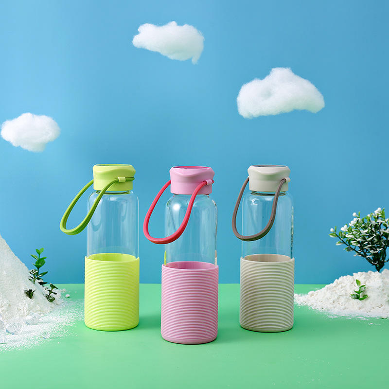 尚泰shotay随心玻璃杯 硅胶套隔热 带提手玻璃杯 高朋硅玻璃