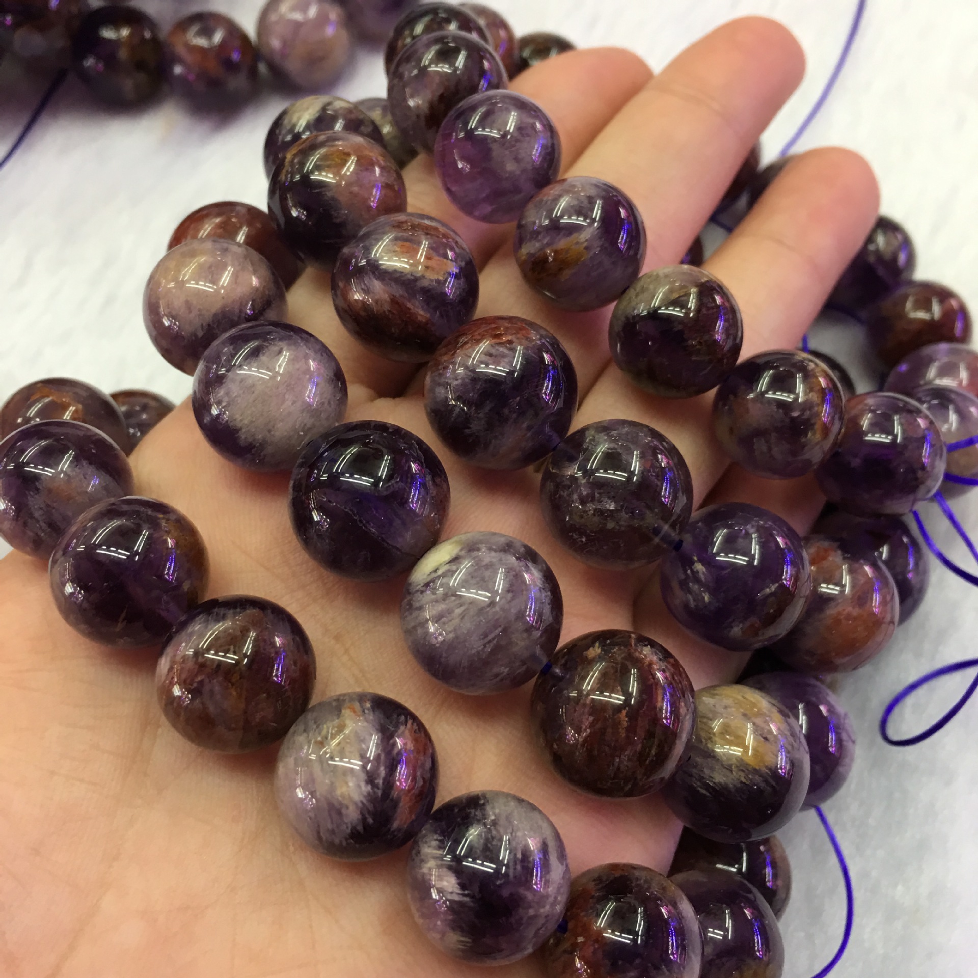 天然紫钛晶手链 紫幽灵水晶 紫幽灵手串水晶饰品批发